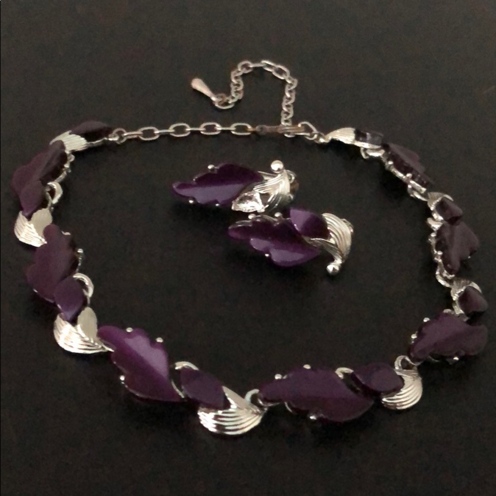 VINTAGE PURPLE ENAMEL & SILVER CHOKER & EARRINGS